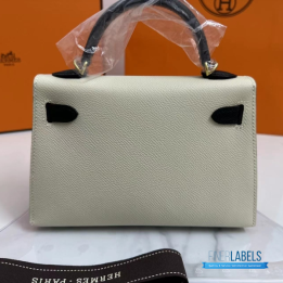 QC Hermès Mini Kelly 20 in Craie and Black Epsom Leather