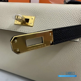 QC Hermès Mini Kelly 20 in Craie and Black Epsom Leather