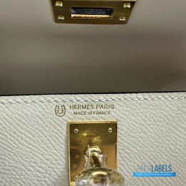 QC Hermès Mini Kelly 20 in Craie and Black Epsom Leather