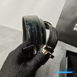 QC Montblanc Croco Black Belt featuring a Crocodile-Patterned Leather