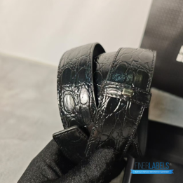 QC Montblanc Croco Black Belt featuring a Crocodile-Patterned Leather