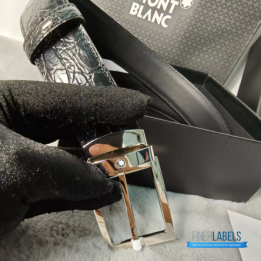 QC Montblanc Croco Black Belt featuring a Crocodile-Patterned Leather