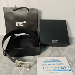 QC Montblanc Croco Black Belt featuring a Crocodile-Patterned Leather