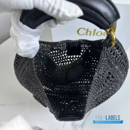 QC Chloe Summer Banana Hobo Bag in Black Raffia