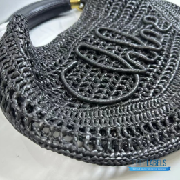 QC Chloe Summer Banana Hobo Bag in Black Raffia