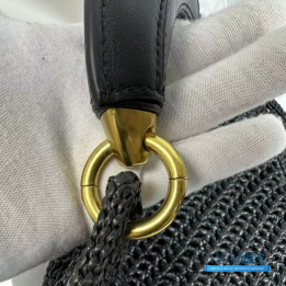 QC Chloe Summer Banana Hobo Bag in Black Raffia