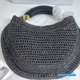 QC Chloe Summer Banana Hobo Bag in Black Raffia
