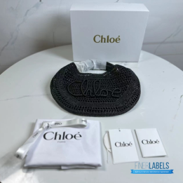 QC Chloe Summer Banana Hobo Bag in Black Raffia