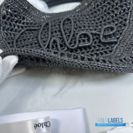 QC Chloe Summer Banana Hobo Bag in Black Raffia