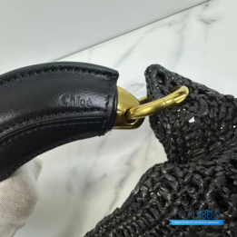 QC Chloe Summer Banana Hobo Bag in Black Raffia