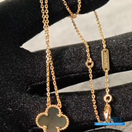 QC VCA Vintage Alhambra Grey Mother of Pearl 18K Rose Gold Pendant Necklace