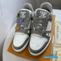 QC Louis Vuitton LV Trainer Sneakers in a White and Grey Colorway