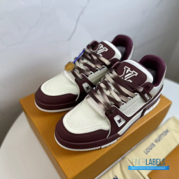 QC Louis Vuitton LV Trainer Sneakers in a Bordeaux and White Colorway