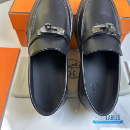 QC Hermès Icone Loafers in Black Calfskin
