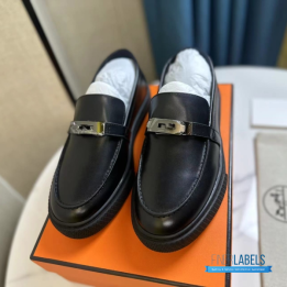 QC Hermès Icone Loafers in Black Calfskin