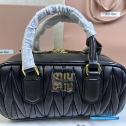 QC Miu Miu Black Arcadie Matelassé Nappa Leather Bag