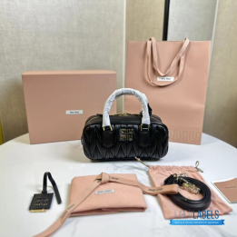 QC Miu Miu Black Arcadie Matelassé Nappa Leather Bag
