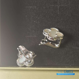 VCA Vintage Alhambra earrings featuring mother-of-pearl in 18K white gold
