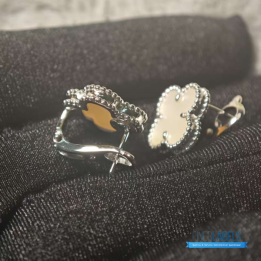 VCA Vintage Alhambra earrings featuring mother-of-pearl in 18K white gold