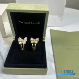 QC VCA Two Butterfly Earrings in 18k rose gold with diamonds and mother-of-pearl
