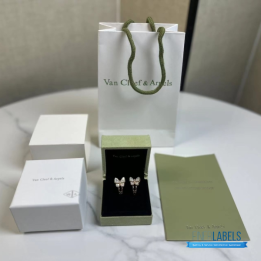 QC VCA Two Butterfly Earrings in 18k rose gold with diamonds and mother-of-pearl