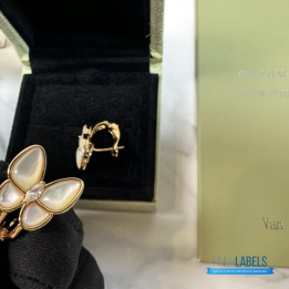 QC VCA Two Butterfly Earrings in 18k rose gold with diamonds and mother-of-pearl