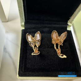 QC VCA Two Butterfly Earrings in 18k rose gold with diamonds and mother-of-pearl