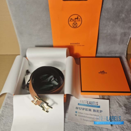 QC Hermès Reversible Belt in a gold-plated H buckle and a leather strap