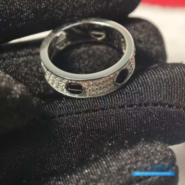 QC Cartier White Gold, Diamond, and Ceramic Love Ring