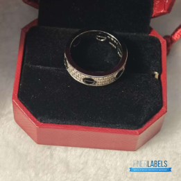 QC Cartier White Gold, Diamond, and Ceramic Love Ring