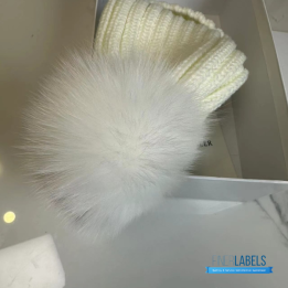Moncler Ribbed Wool Beanie in White with a fur Pom Pom