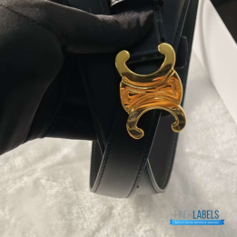 QC Celine Triomphe Belt in Black Leather with a Gold Buckle