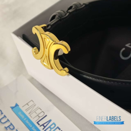 QC Celine Triomphe Belt in Black Leather with a Gold Buckle