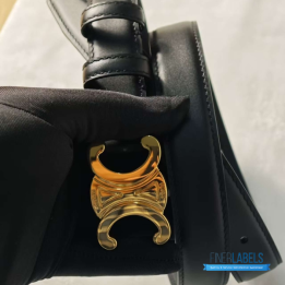 QC Celine Triomphe Belt in Black Leather with a Gold Buckle