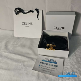 QC Celine Triomphe Belt in Black Leather with a Gold Buckle