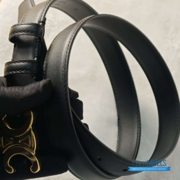 QC Celine Triomphe Belt in Black Leather with a Gold Buckle
