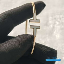 QC Tiffany & Co. T Wire Bracelet in 18k Rose Gold with mother-of-pearl