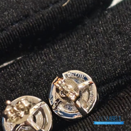 Tiffany & Co. Sterling Silver Moissanite Stud Earrings featuring a classic halo design.