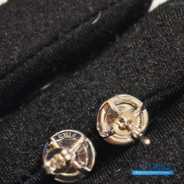 Tiffany & Co. Sterling Silver Moissanite Stud Earrings featuring a classic halo design.