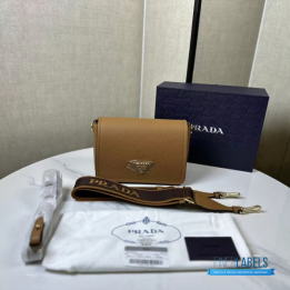 QC Prada Brown Leather Cross-Body Bag