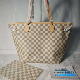 QC Louis Vuitton Neverfull MM Tote Bag in Damier Azur Canvas