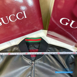 QC Gucci Black Leather Bomber Jacket