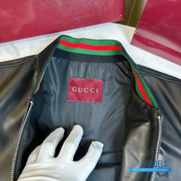 QC Gucci Black Leather Bomber Jacket