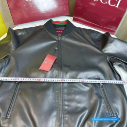 QC Gucci Black Leather Bomber Jacket