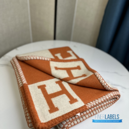 QC Hermès Avalon Throw Blanket in the iconic orange and ecru colorway