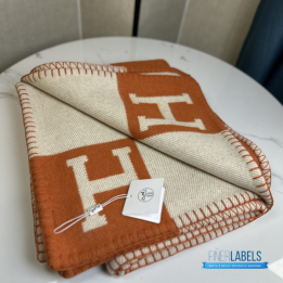 QC Hermès Avalon Throw Blanket in the iconic orange and ecru colorway