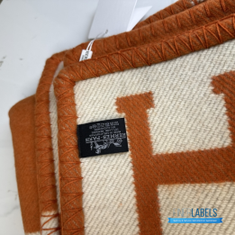 QC Hermès Avalon Throw Blanket in the iconic orange and ecru colorway