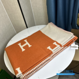 QC Hermès Avalon Throw Blanket in the iconic orange and ecru colorway