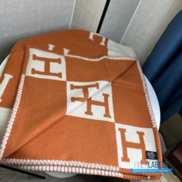 QC Hermès Avalon Throw Blanket in the iconic orange and ecru colorway
