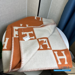 QC Hermès Avalon Throw Blanket in the iconic orange and ecru colorway